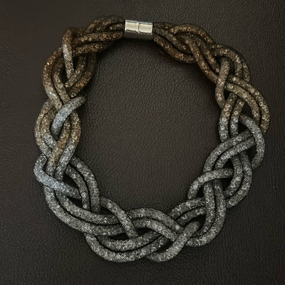 Christian Siriano braided rope black pewter statement necklace